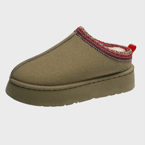 Women's Warm Plush Slip-on Platform Slippers with Stitching Design